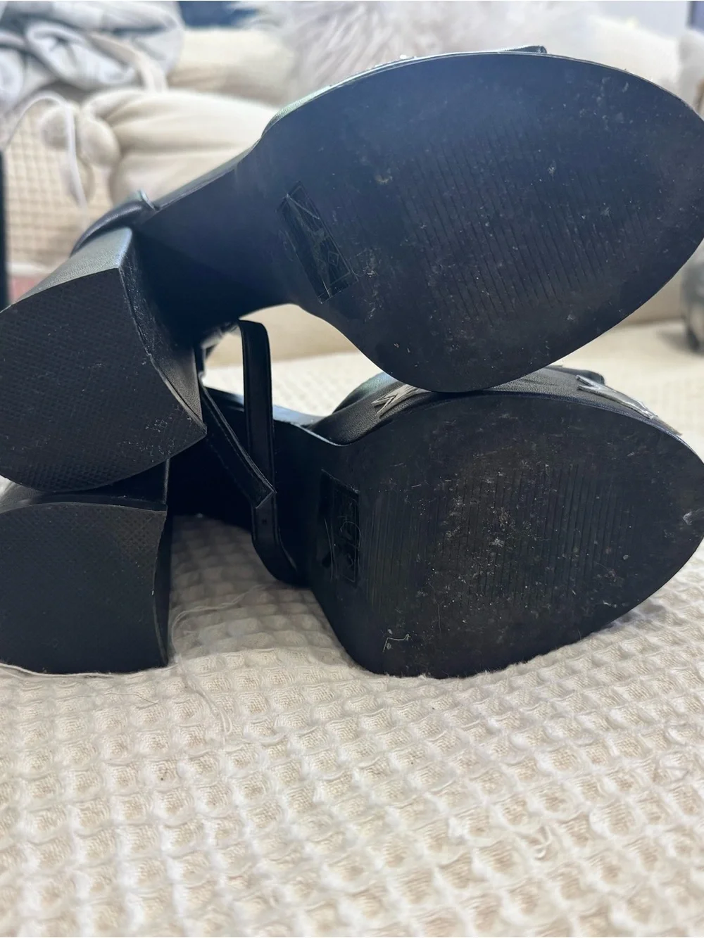 Nasty Gal Black Block Heels with Silver Star Appliqués